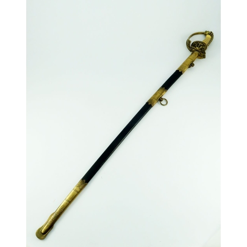 401 - Weimar Republic German Navy Officer's dress sword, housed in brass mounted leather scabbard, gilt br... 