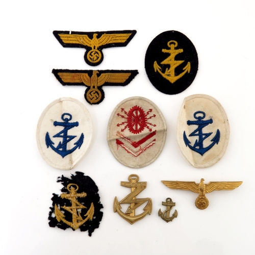 406 - Four World War Two German Kriegsmarine NCO radio operator's sleeve trade patches, two for white unif... 