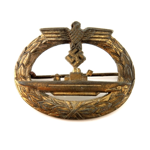 409 - World War Two German Kriegsmarine U-Boat War Badge by Friedrich Orth, marked F.O. with vertical pin ... 