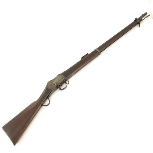 423 - A Martini-Henry style sporting rifle retailed by George Gibbs, 32 inch blued barrel, barrel engraved... 