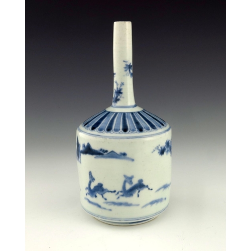 449 - A Chinese blue and white bottle vase, 19th Century, elongated opening, the frieze with wild animals ... 