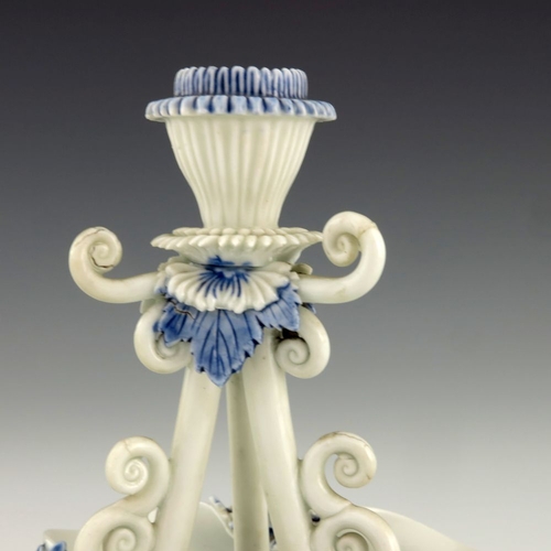 459 - A pair of Japanese Hirado porcelain candlesticks, Meiji period, 1868-1912, in the form of chrysanthe... 