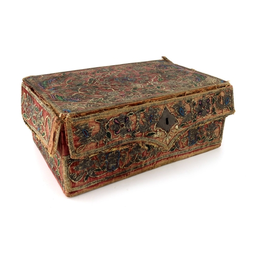 568 - A 17th century and later embroidered beadwork box, circa 1680, cuboid form, the velvet covering deco... 