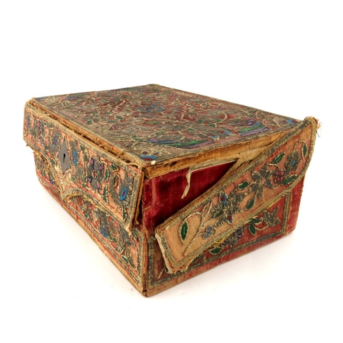 568 - A 17th century and later embroidered beadwork box, circa 1680, cuboid form, the velvet covering deco... 