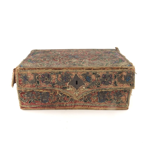 568 - A 17th century and later embroidered beadwork box, circa 1680, cuboid form, the velvet covering deco... 