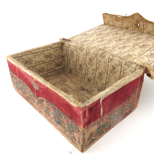 568 - A 17th century and later embroidered beadwork box, circa 1680, cuboid form, the velvet covering deco... 