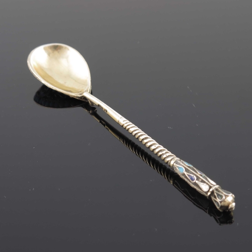 12 - An Imperial Russian silver gilt and cloisonne enamelled spoon, Moscow circa 1910, the twisted stem w... 