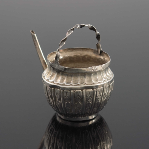 17 - A 19th century Italian silver miniature watering can or olive oil pourer, Naples circa 1840, ogee sh... 