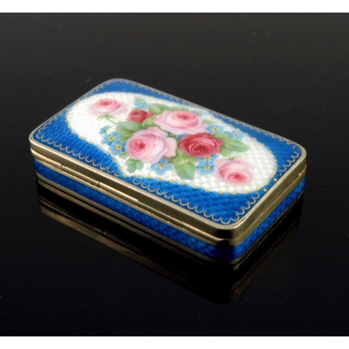 26 - A Swiss silver gilt and enamelled box, Glatou, Geneva, cushioned rectangular section, the lid and si... 