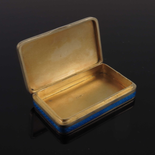 26 - A Swiss silver gilt and enamelled box, Glatou, Geneva, cushioned rectangular section, the lid and si... 