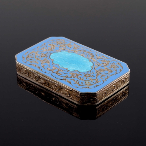 28 - An Austrian silver gilt and champleve enamelled snuff box, Vienna circa 1900, canted rectangular for... 