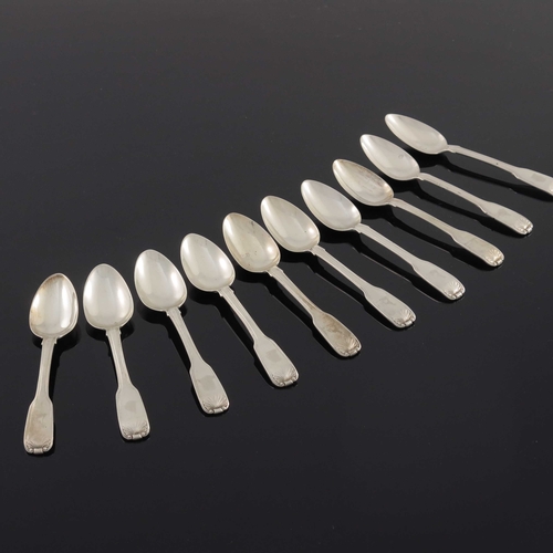 35 - A set of ten George IV Irish silver teaspoons, Charles Marsh, Dublin 1827, Fiddle, Thread and Shell ... 