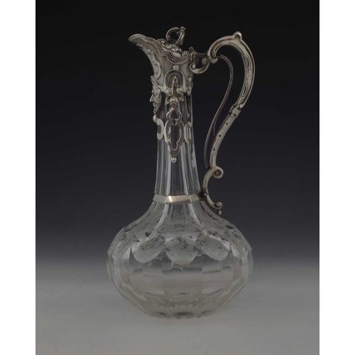 86 - A Victorian silver mounted and cut glass claret jug, James Charles Edington, London 1852, the facet ... 