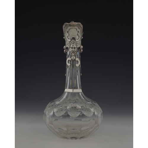 86 - A Victorian silver mounted and cut glass claret jug, James Charles Edington, London 1852, the facet ... 