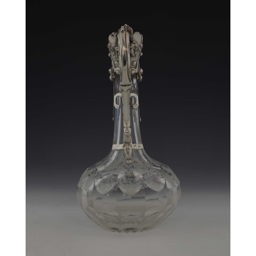 86 - A Victorian silver mounted and cut glass claret jug, James Charles Edington, London 1852, the facet ... 