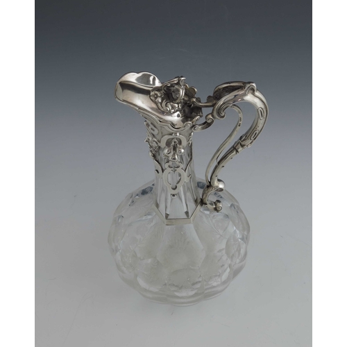 86 - A Victorian silver mounted and cut glass claret jug, James Charles Edington, London 1852, the facet ... 