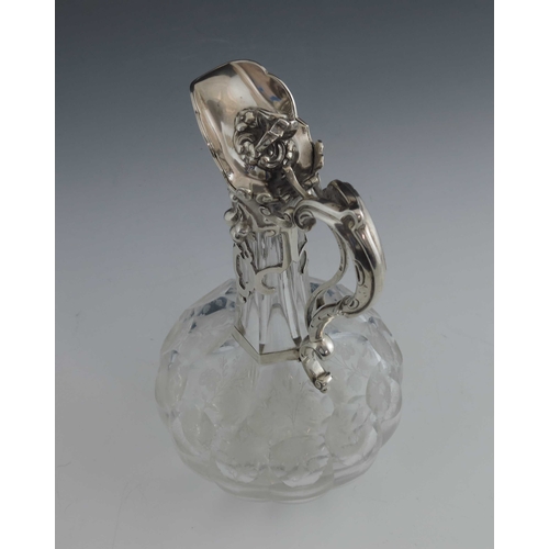 86 - A Victorian silver mounted and cut glass claret jug, James Charles Edington, London 1852, the facet ... 