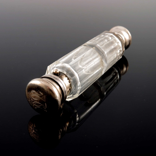 92 - A Victorian silver and glass double ended scent bottle, Sampson Mordan, London 1875, slice cut cylin... 