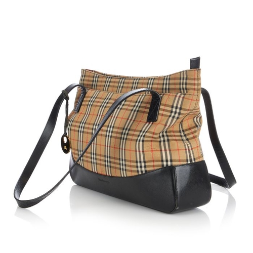 15 - Burberry, a Haymarket tote, featuring maker's Haymarket check canvas exterior with black cross-grain... 