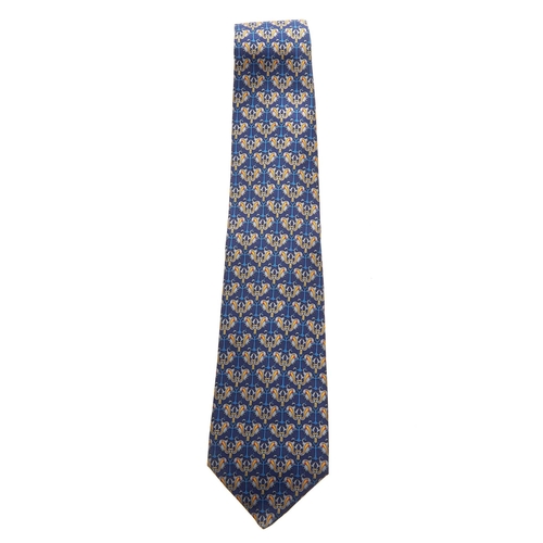 183 - Hermes, a silk tie, featuring a blue and yellow design, with maker's label, no. 7255 and box