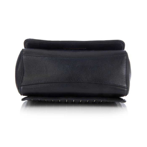 187 - Jimmy Choo, a black Helia handbag, designed with a black leather exterior featuring silver-tone stud... 