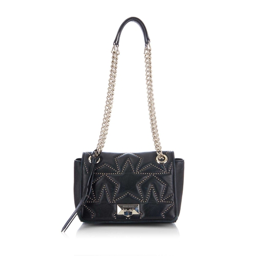 187 - Jimmy Choo, a black Helia handbag, designed with a black leather exterior featuring silver-tone stud... 