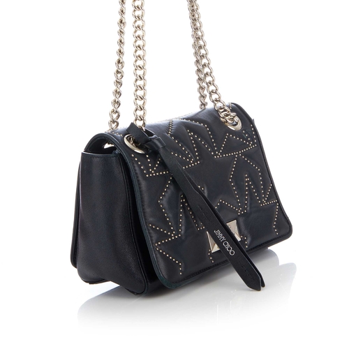 187 - Jimmy Choo, a black Helia handbag, designed with a black leather exterior featuring silver-tone stud... 