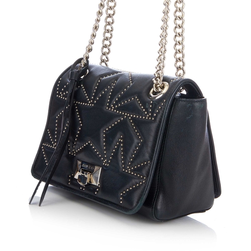 187 - Jimmy Choo, a black Helia handbag, designed with a black leather exterior featuring silver-tone stud... 