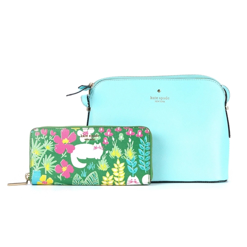 193 - Kate Spade, a handbag and a wallet, to include a pastel mint green saffiano leather handbag, featuri... 