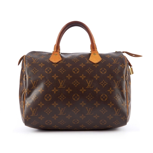202 - Louis Vuitton, a monogram Speedy 30 handbag, designed with the maker's monogram coated canvas exteri... 