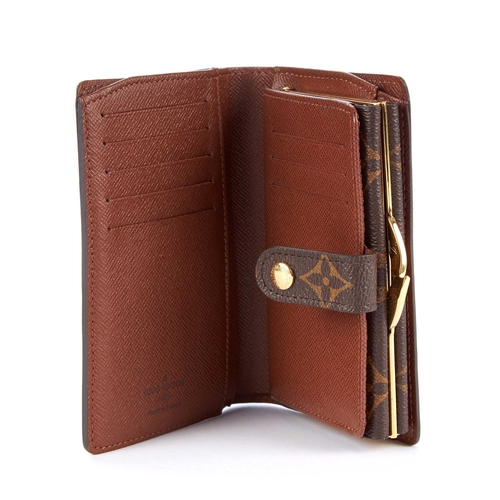 226 - Louis Vuitton, a monogram French Kiss Lock wallet, featuring a coin compartment to one side with gol... 