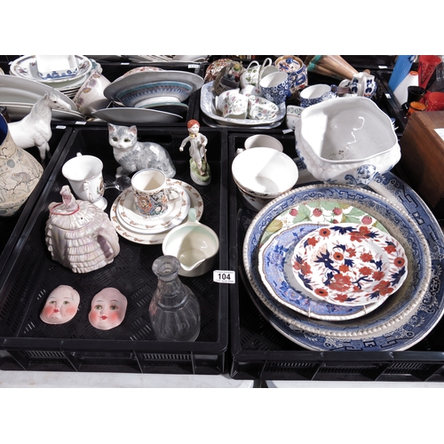 104 - A collection of ceramics including Staffordshire blue and white Imari and other dinner ware, togethe... 