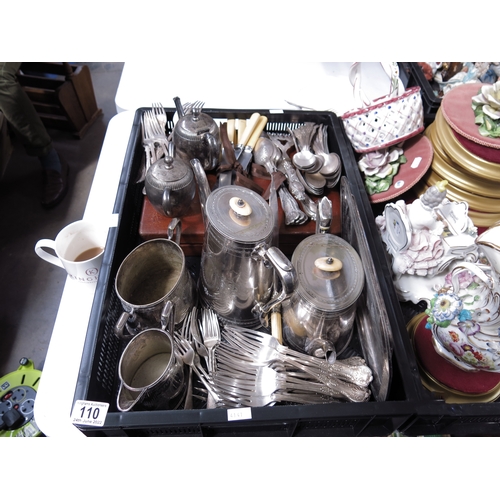 110 - A quantity of  silver plate flatware and hollow ware including part canteen of Kings pattern forks a... 