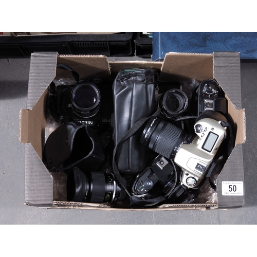 50 - A Collection of 35mm camera and lenses, including Nikon F301 with Nikon lens, Nikon F301 camera body... 