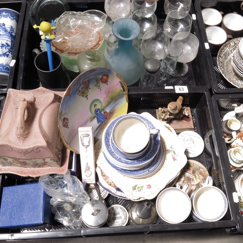 63 - A collection of sundry china and glassware.  (2 trays)