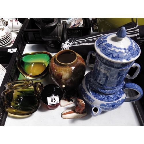 95 - A Collection of ceramics and glass including Doulton stoneware vase and tobacco jar, Cauldon teapot ... 