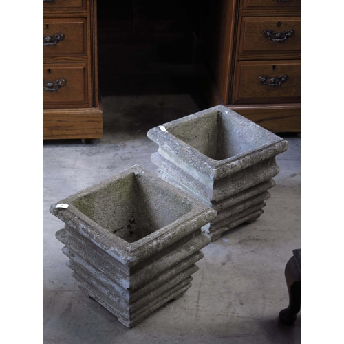 956 - A pair of composite square ribbed garden planters, (2)