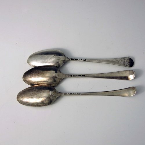 107 - Three George III silver tablespoons, Hester Bateman, London 1773 and 1776, Old English pattern, 22.5... 