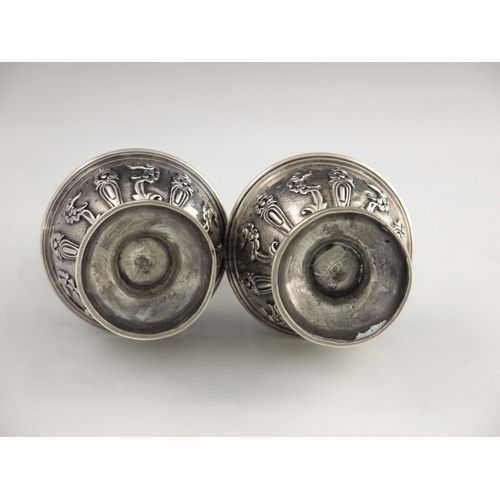 137 - A pair of Victorian silver casters, Robert Garrard II, London 1856, cast baluster form, engraved wit... 