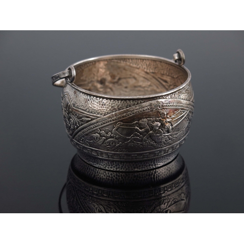 138 - An American Aesthetic Movement silver jug and bowl, Gorham, RI 1880, ogee form, planished and emboss... 