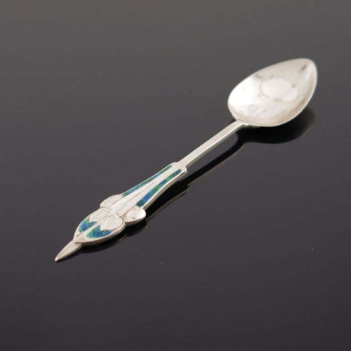 142 - Archibald Knox for Liberty and Co., a Cymric Arts and Crafts silver and enamelled Sarepta teaspoon, ... 