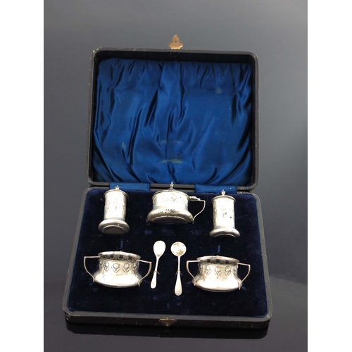 151 - An Arts and Crafts silver double cruet set, Joseph and Jenners, Birmingham 1905, bulbous elephants f... 