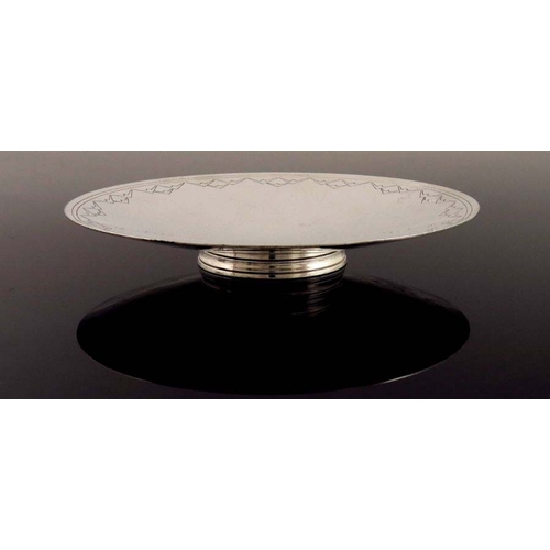 164 - Keith Murray for Mappin and Webb, an Art Deco silver plated comport, circa 1934, circular shallow di... 