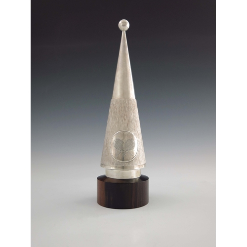 172 - Gerald Benney, a Modernist silver and hardwood Wimbledon tennis centenary trophy, London 1977, the c... 