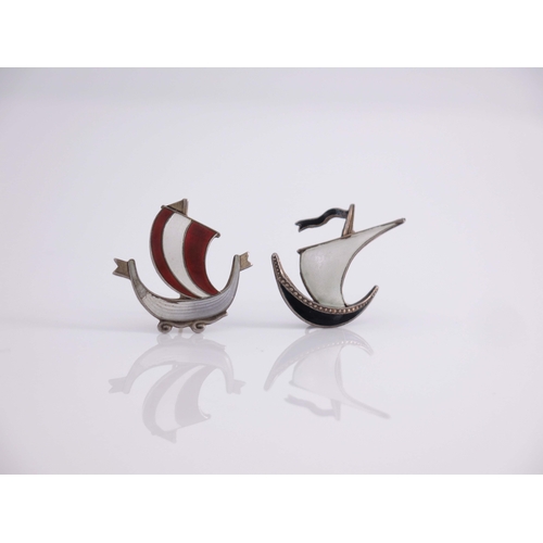 190 - Aksel Holmsen and Ivar Holth, two Norwegian silver gilt and enamelled Viking ship brooches, modelled... 