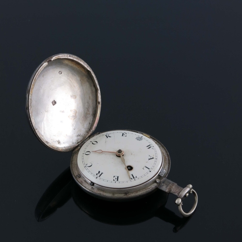 198 - A George III silver cased hunter pocket watch, William Clark of Long Buckby, 1804, the white enamel ... 