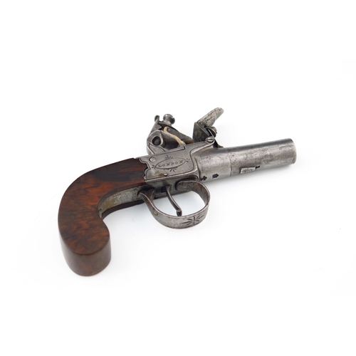 199 - An English flintlock pocket pistol by Twigg of London, circa 1800's, steel barrel, locks engraved, s... 