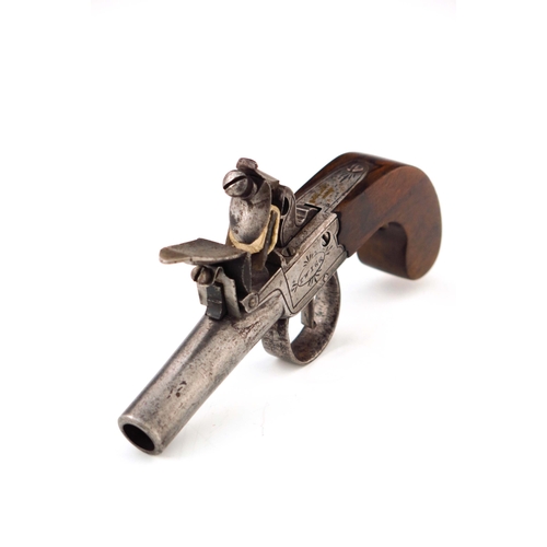 199 - An English flintlock pocket pistol by Twigg of London, circa 1800's, steel barrel, locks engraved, s... 