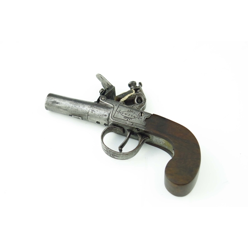 199 - An English flintlock pocket pistol by Twigg of London, circa 1800's, steel barrel, locks engraved, s... 