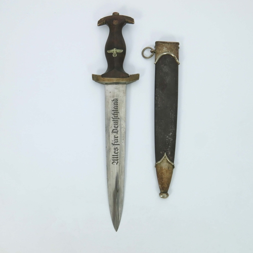 202 - Third Reich German SA dagger, housed in painted scabbard with nickel silver mounts, hilt and wood gr... 